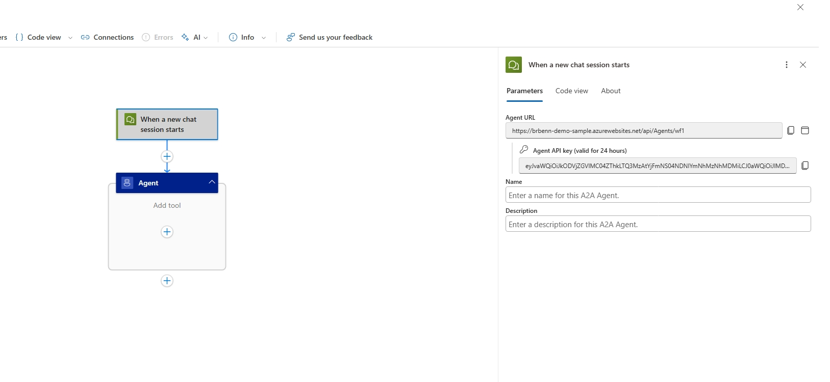 Screenshot of standard workflow's agent URL page.