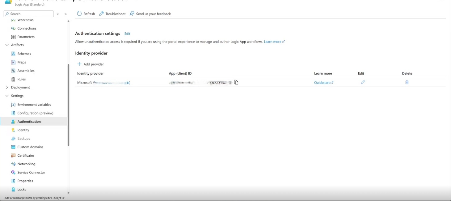 Screenshot of standard workflow's authentication page after save.