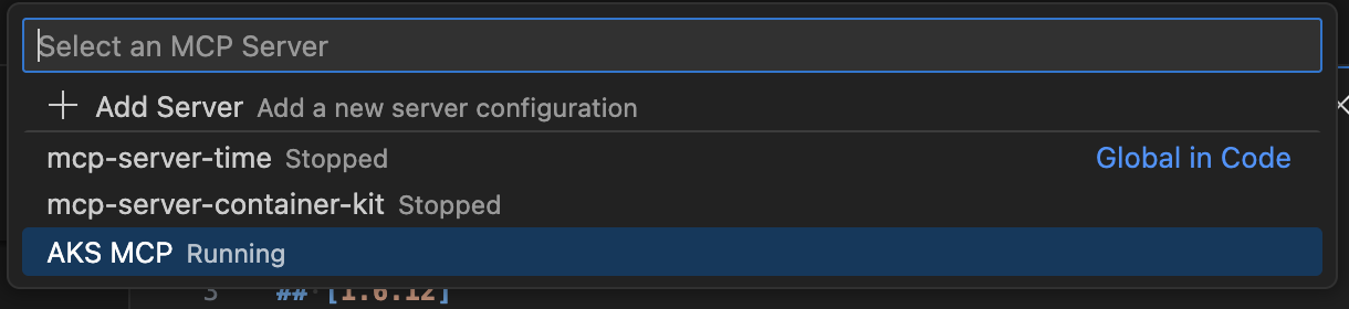 aks-mcp list server list running