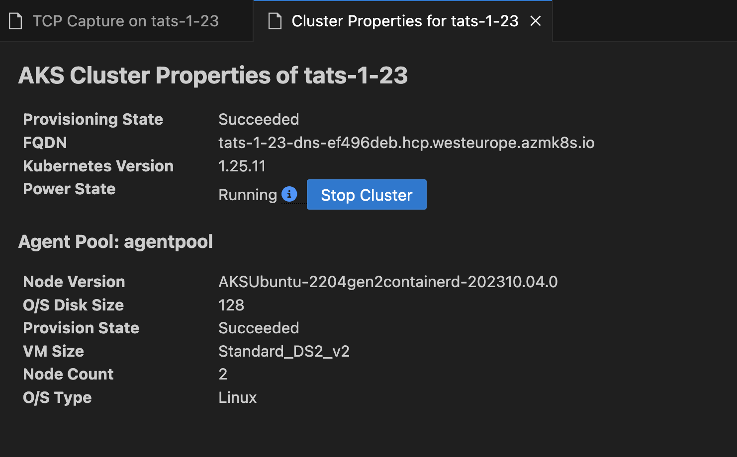 Start or Stop Cluster From Properties Webview