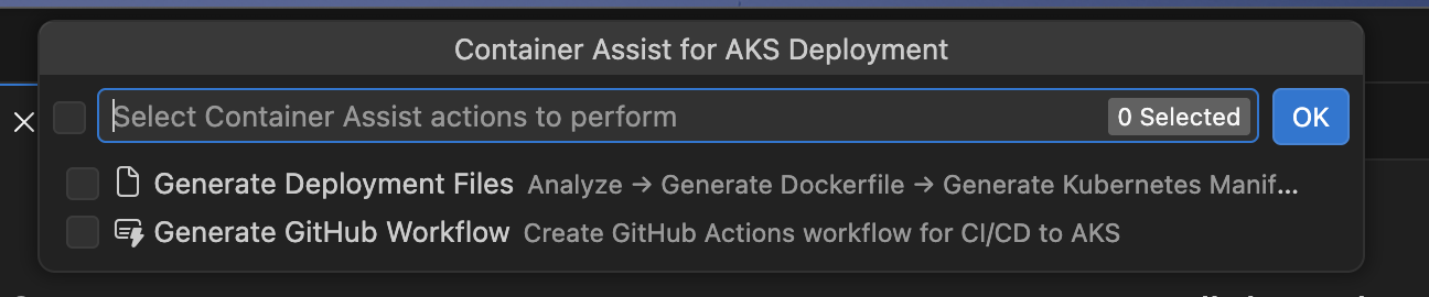 Container Assist menu entry in AKS cluster context menu